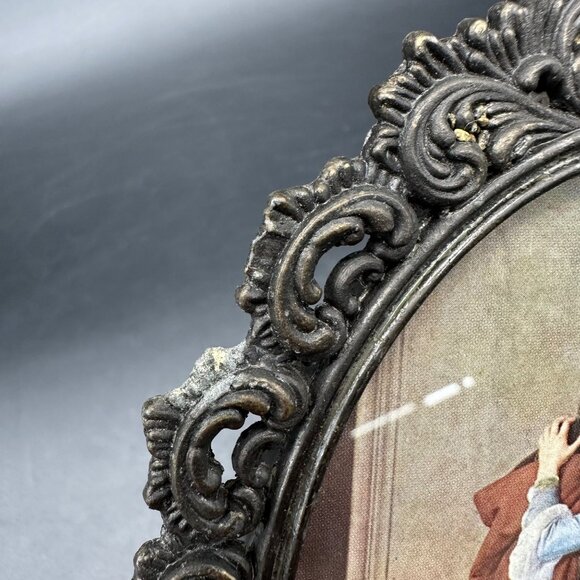 Vintage Wall Hanging Mid Century Italian Romantic Couple Print Ornate Frame - Picture 6 of 7